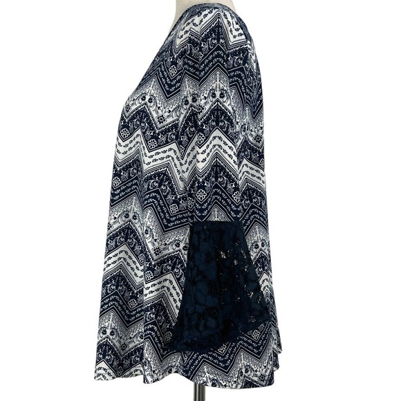 STEM & VINE CHEVRON GEO PRINT 3/4 BELL SLEEVES V-NECK BLOUSE MULTI‎ LARGE EUC - Picture 6 of 14